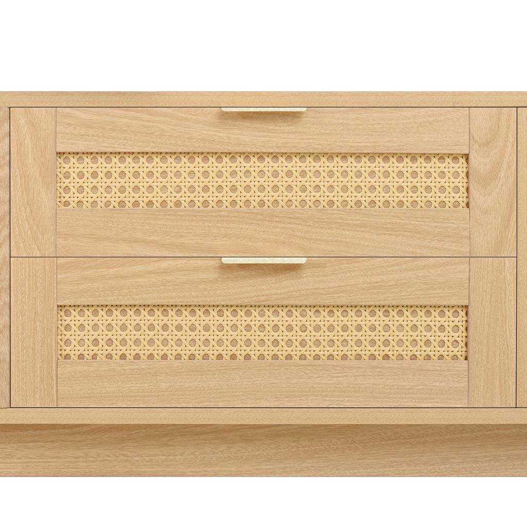 TV Cabinet, Tempered Safety Glass Doors, App-Controllable LED Lighting, Living Room Storage Cabinet, Chipboard, Solid Wood Legs, Four Drawers