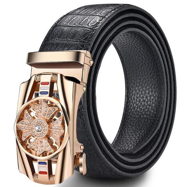 Genuine Leather Men's Simple Belt Fashion Designer Business New Belt Jaguar Pattern Decorative Alloy Automatic Buckle