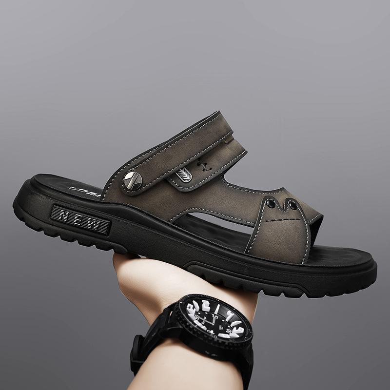 Leather Sandals Summer 2025 New Leisure Travel Wear Wading Beach Shoes Two Wear Cool Slippers Men's Non-slip Drag
