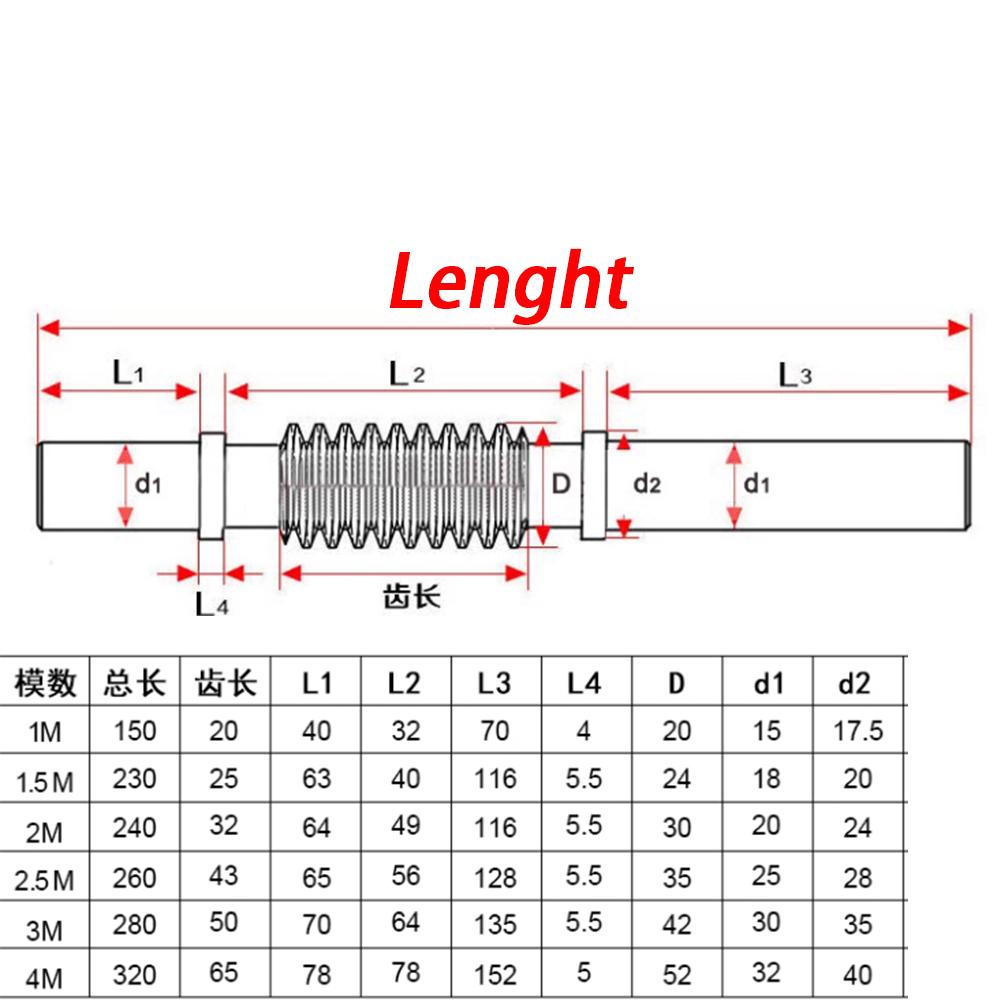 1 Set 1,0/1,5M Schneckengetriebe mit Stange Untersetzungsverhältnis 1:15/20/25/30/35/40/45/50/55/60/80 Zähne Schneckengetriebe Untersetzer Getriebeteile
