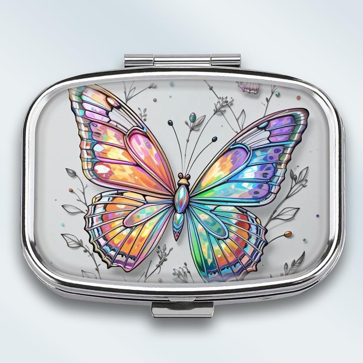 

Portable Pill Box with 2 Compartments, Mini Metal Medicine Organizer Case, Cute Printed Pill Container for Vitamins, Pills, Jewelry, Travel, Daily Use різнокольоровий