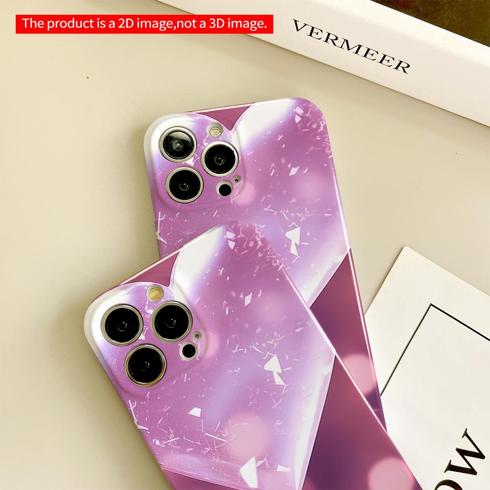 2DFlat Pink Heart Crystal Glitter Phone Case All inclusive film hard phone case, compatible with iPhone 18 Pro Max 17 16 15 14 13 12 11
