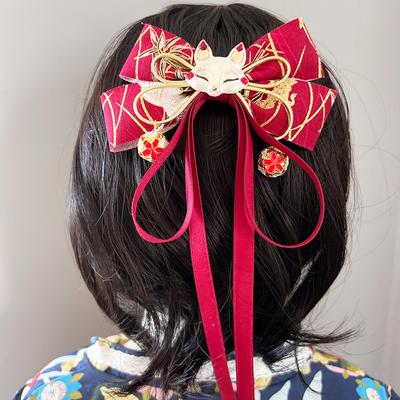 Pince à cheveux en ruban avec nœud de renard japonais, épingle à cheveux de dessin animé pour fille, accessoires pour vêtements de Cosplay Hanfu