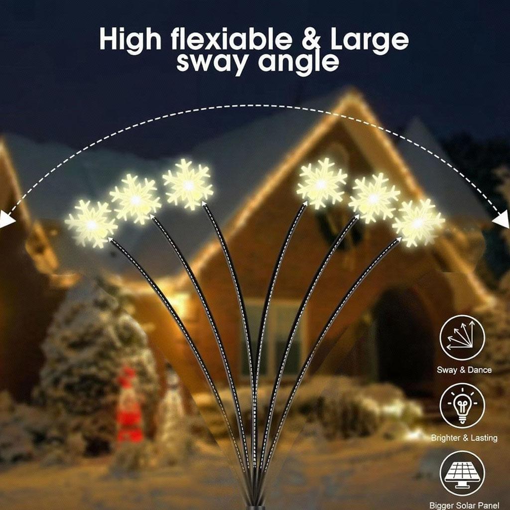 1PC Snowflake Solar Christmas Decorations 2 Modes Swaying Garden Lights Outdoor Pathway Solar Lawn Decor Stake Light Warm Light