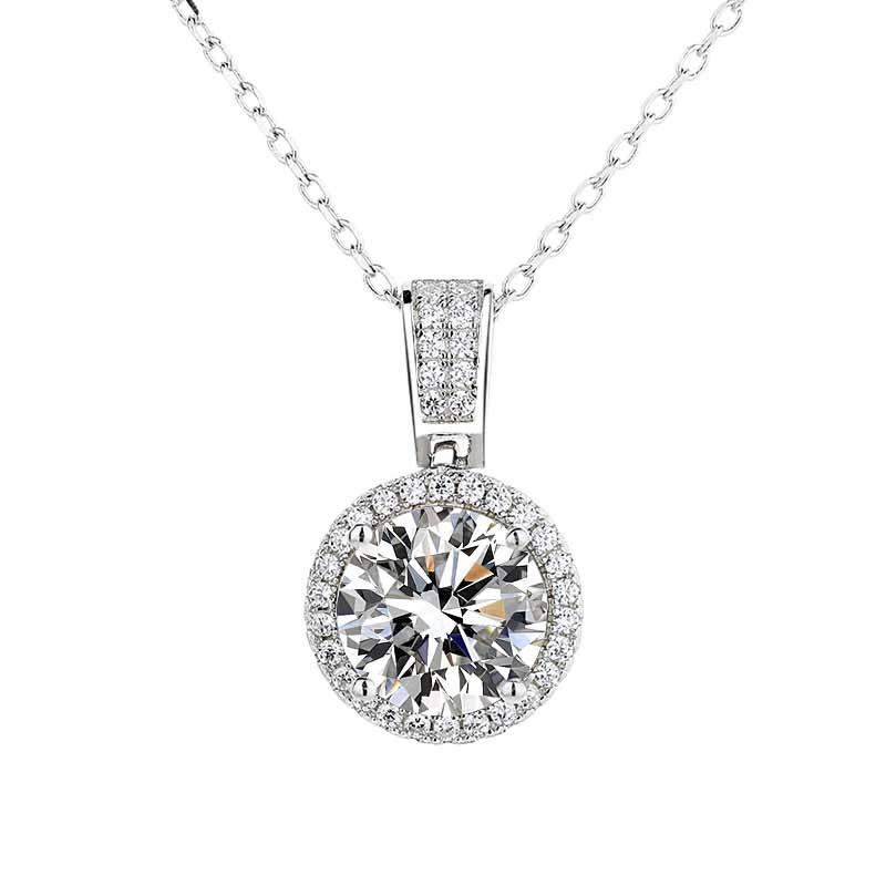 Round Cut 1-Carat D Color VVS Moissanite Necklace, S925 Sterling Silver, 18K White Gold Plated, Non-Fading AU750 Jewelry.
