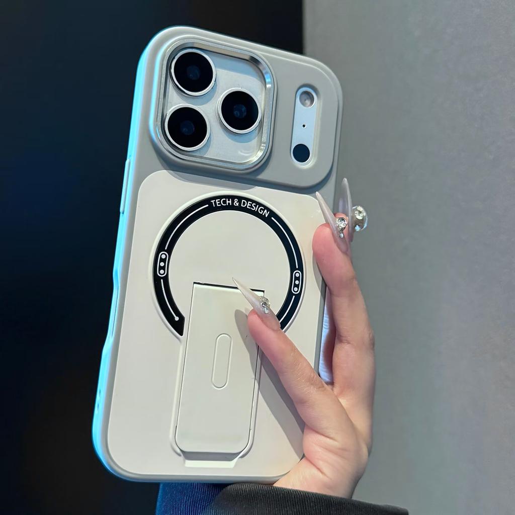 Matte Folding Bracket Magnetic Case for iPhone 17 16 15 14 13 12 Pro Max 17Pro For Magsafe Shockproof Armor Skin PC Cover