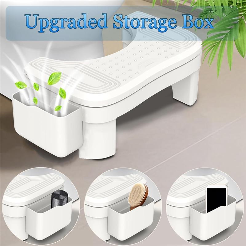 Good-Toilet Stool Squat Adult, Height Adjustable Poop Stool For Bathroom With Storage Box, Portable Non-Slip Potty Step Stool