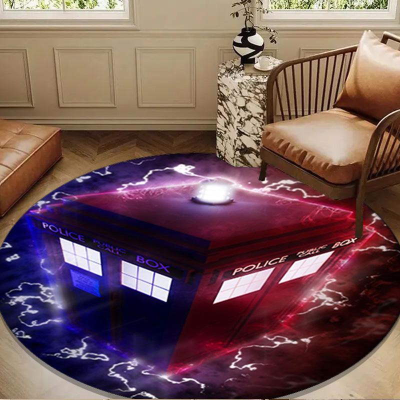 telephone booth Round Rug for Livingroom,Bedroom, Palyroom, Chair Rug, Area rug, Circle Carpet, Large Size Fan Christmas gift