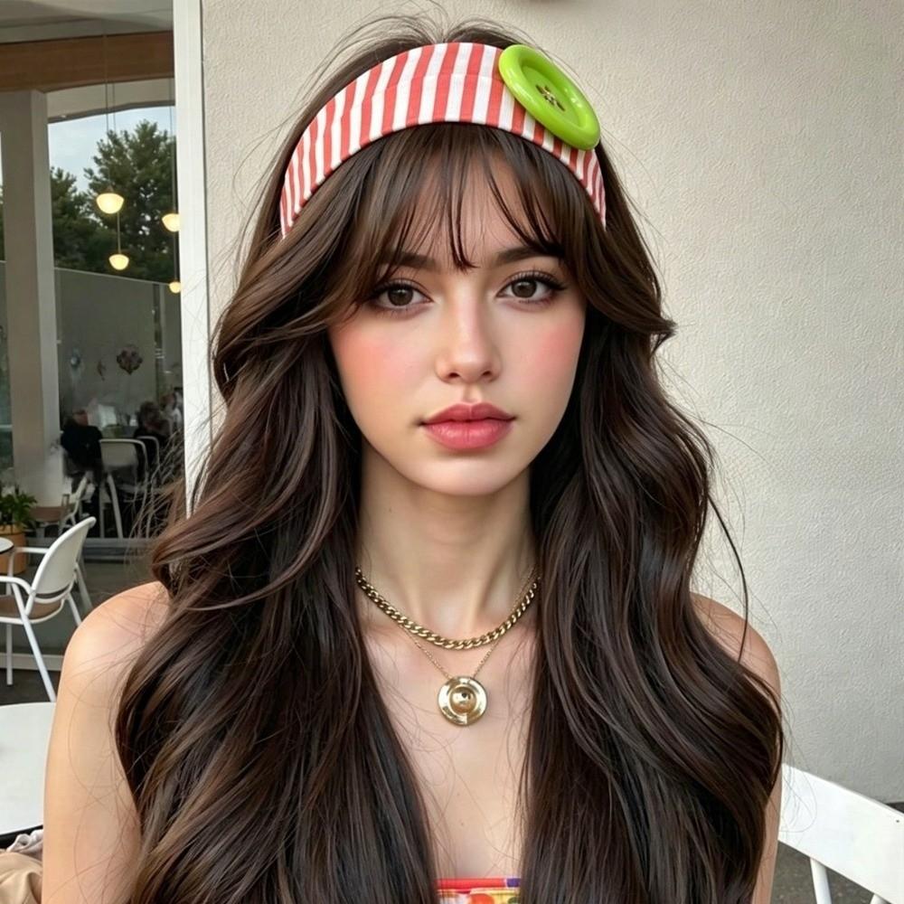 Striped Print Niche Headscarf Dopamine Summer Hairband Large Button Headband Lady Girls Headwear