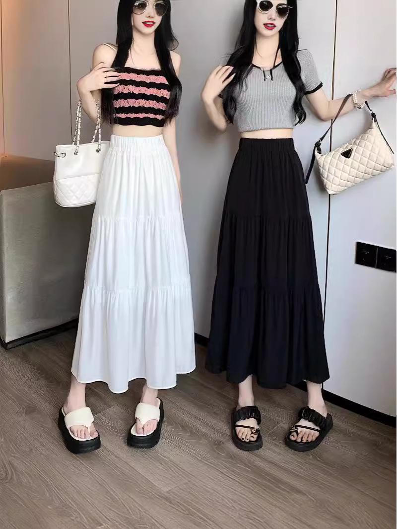 

2024 White A-Line Drape Midi Skirt - High Waist Slim Fit, Summer Fairy Style XS