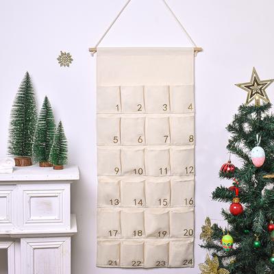 Julpynt, Julkalender, Canvas Guldpräglat Numrerad Väggkalender, 24 Fickor