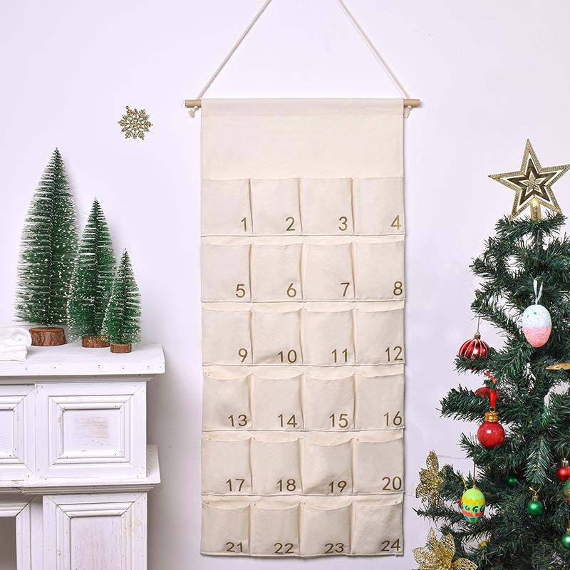 Christmas Advent Canvas Wall Calendar, Ornamentos Número Bronzear, 24 Bolsos
