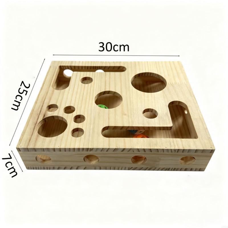 Wooden Interactive Scratch Puzzle Cats Enrichment Toy with 3 Bells Ball for Exploration Scratching Playful Entertainmen