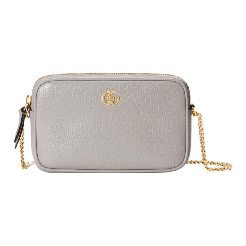 Gucci GG Marmont Double G Logo Zipper Chain Leather Crossbody Shoulder Bag Women Bags Gray 772759-CAO0G-1440