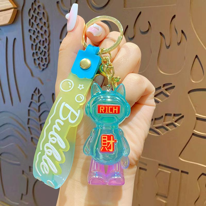 Creative Cartoon Acrylic Crystal Luminous Lucky Cat Keychain Couple Cute Schoolbag Pendant Small Gift