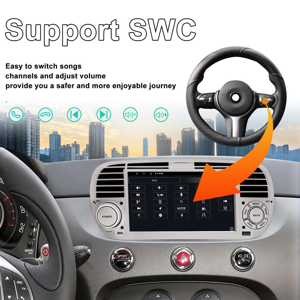7" Android-Autoradio für FIAT 500 2007-2015 Multimedia-Player GPS-Navigation Autoradio Unterstützung Carplay BT DAB OBD2 TPMS