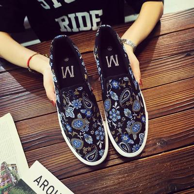 Mode Nieuwe Herfst Bloemen Trend Casual Koreaanse Luie Schoenen Lage Schacht Ademend Heren Klassieke Canvas Slip-On Schoenen Sneakers Heren