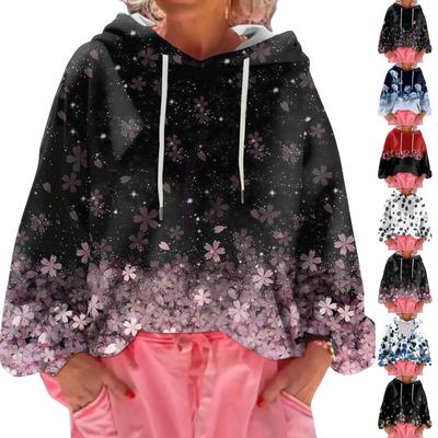 Women's Floral Print Loose Casual Long Sleeved Hooded Sweatshirt