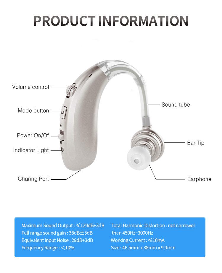 New Digital Wireless BTE Hearing Aid for Seniors with Charging Case