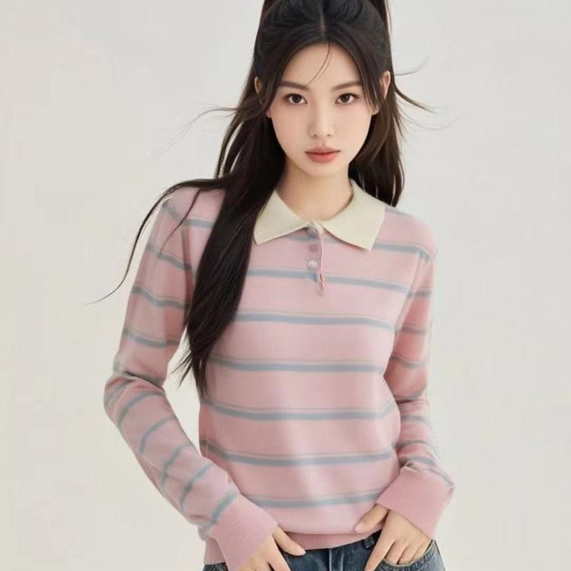 A New High-end, Loose, and Outerwear Knitted Base Layer Sweater for Women In The Autumn Striped Style