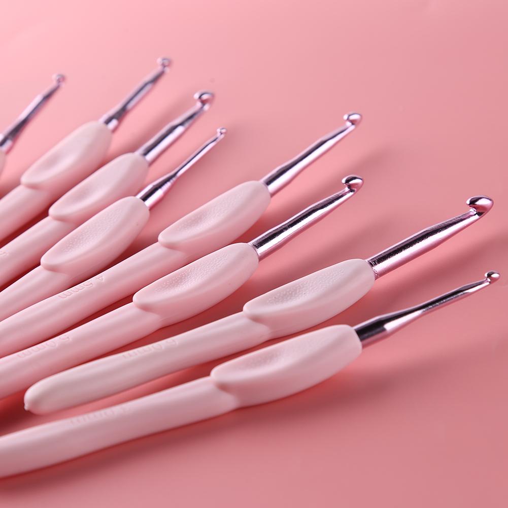 8Pcs/Set Soft Plastic Handle Aluminum Crochet Hooks Knitting Needle Set 1mm-2.75mm Yarn Sweater Weaving Sewing Craft Tools