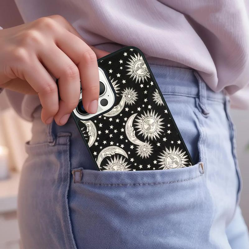 Vintage Maan en Zon Sterren Telefoonhoesje Voor iPhone 17 Air 15 16e 14 13 Pro Max Coque 12 11 Pro Max PLUS hoes
