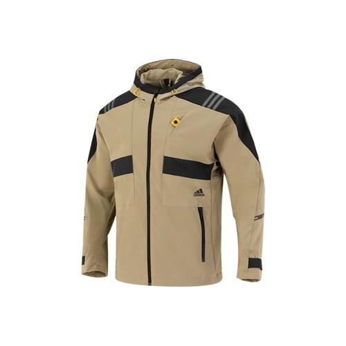 adidas men s casual sports hooded training knit striped jacket, khaki L хаки
