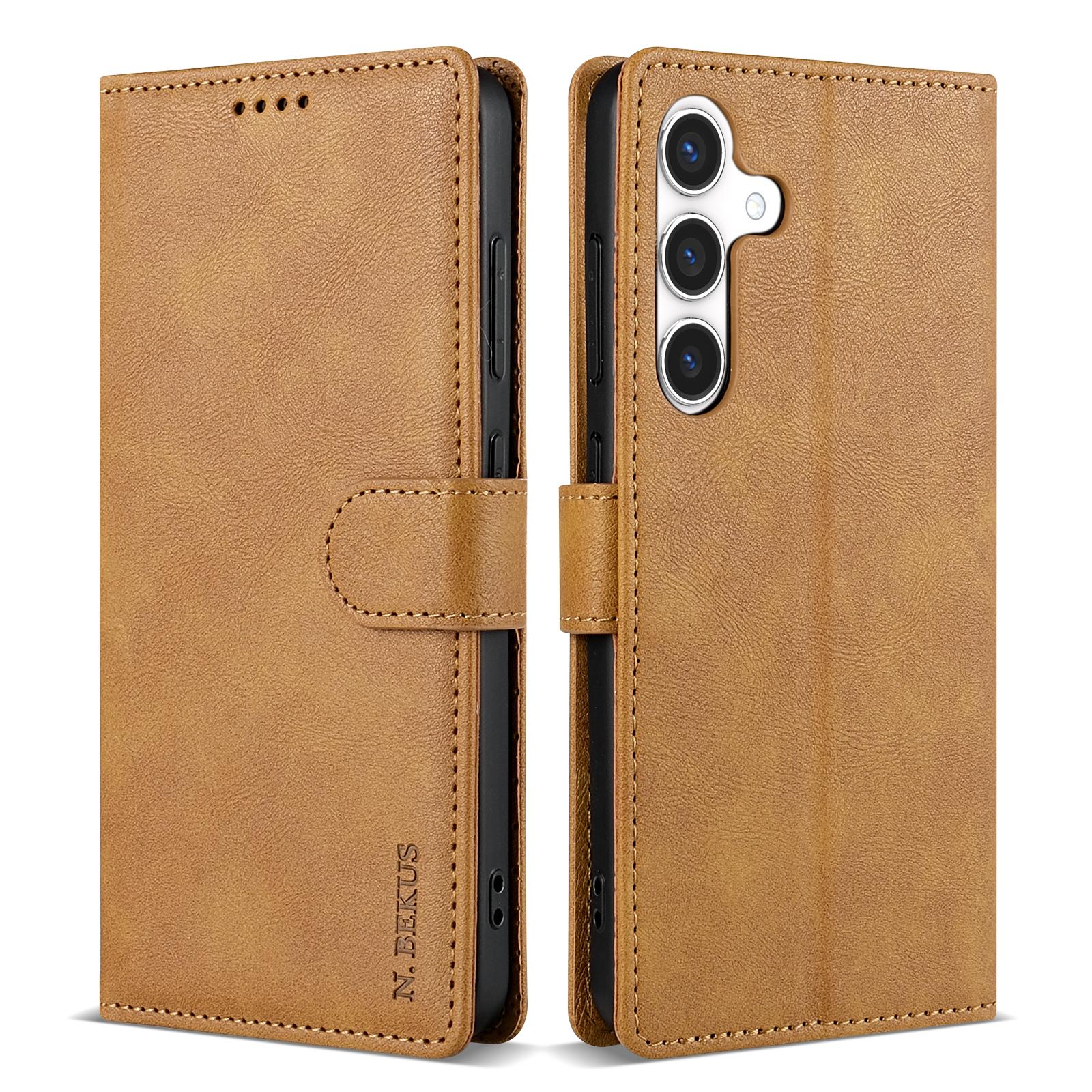 

N.BEKUS CSJ-001 Чехол-подставка для Samsung Galaxy S25, кошелек из ПУ кожи, чехол для телефона Brown