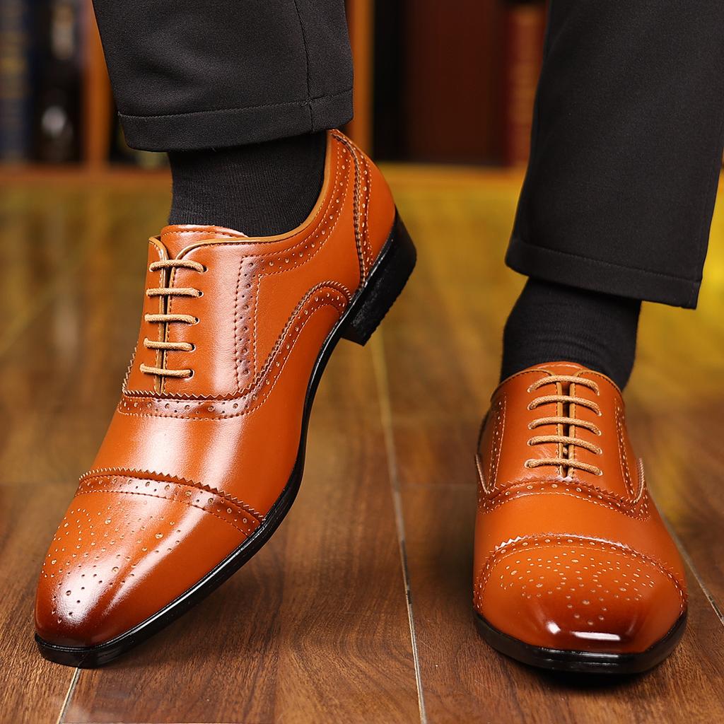 British Gentleman Designer New Men's Lace Up Brogues Oxford Shoes Male Luxury Formal Wedding Prom Dress Homecoming Footwear