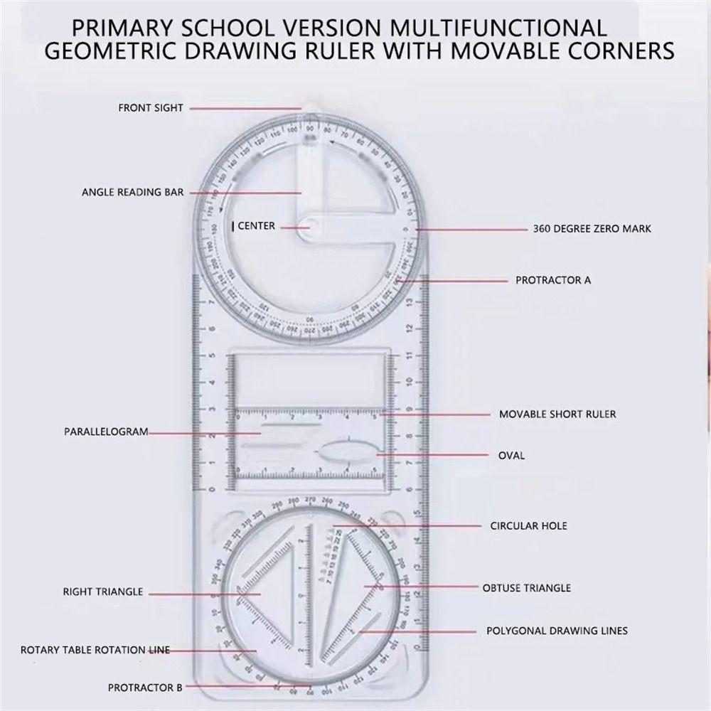Activity Angle Drawing Ruler Multifunctional Ruler Straight Geometry Ruler Transparent Measurement Drawing Template High School