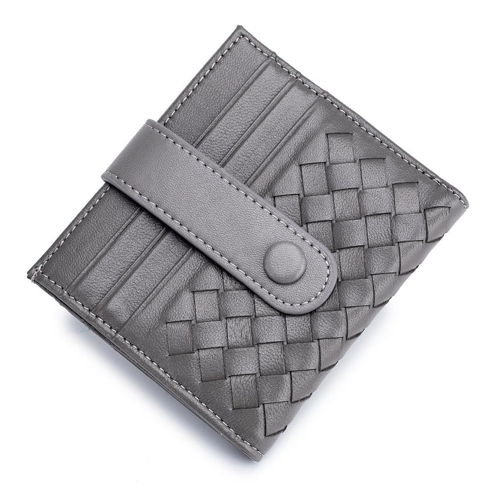 

Складной мужской кошелек ручной работы, тонкий короткий кошелек с застежкой, маленький кардхолдер из овчины, женский новый простой серый