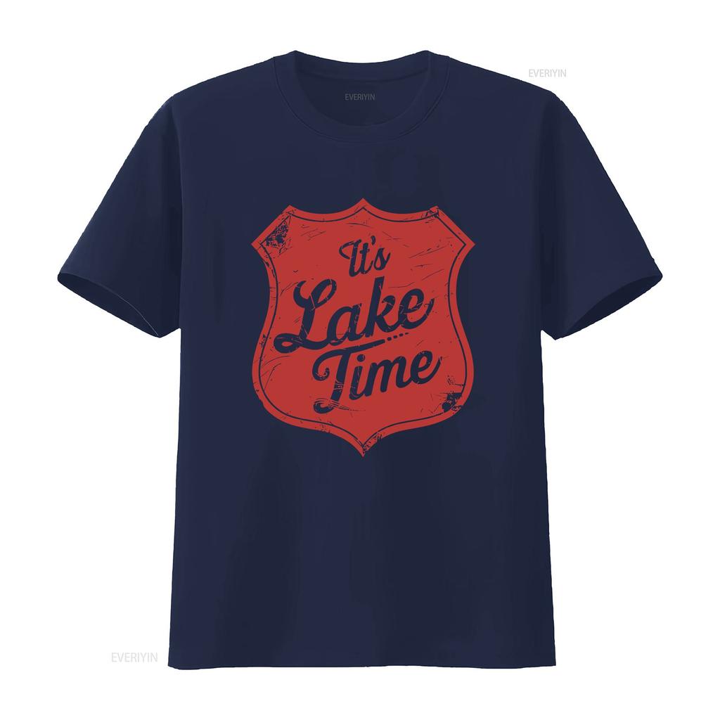 Its Lake Time Retro Shield T Shirt Vintage Style Summer Vacation vintage Washed Top For Everyday Wear Casual Versatile fashion