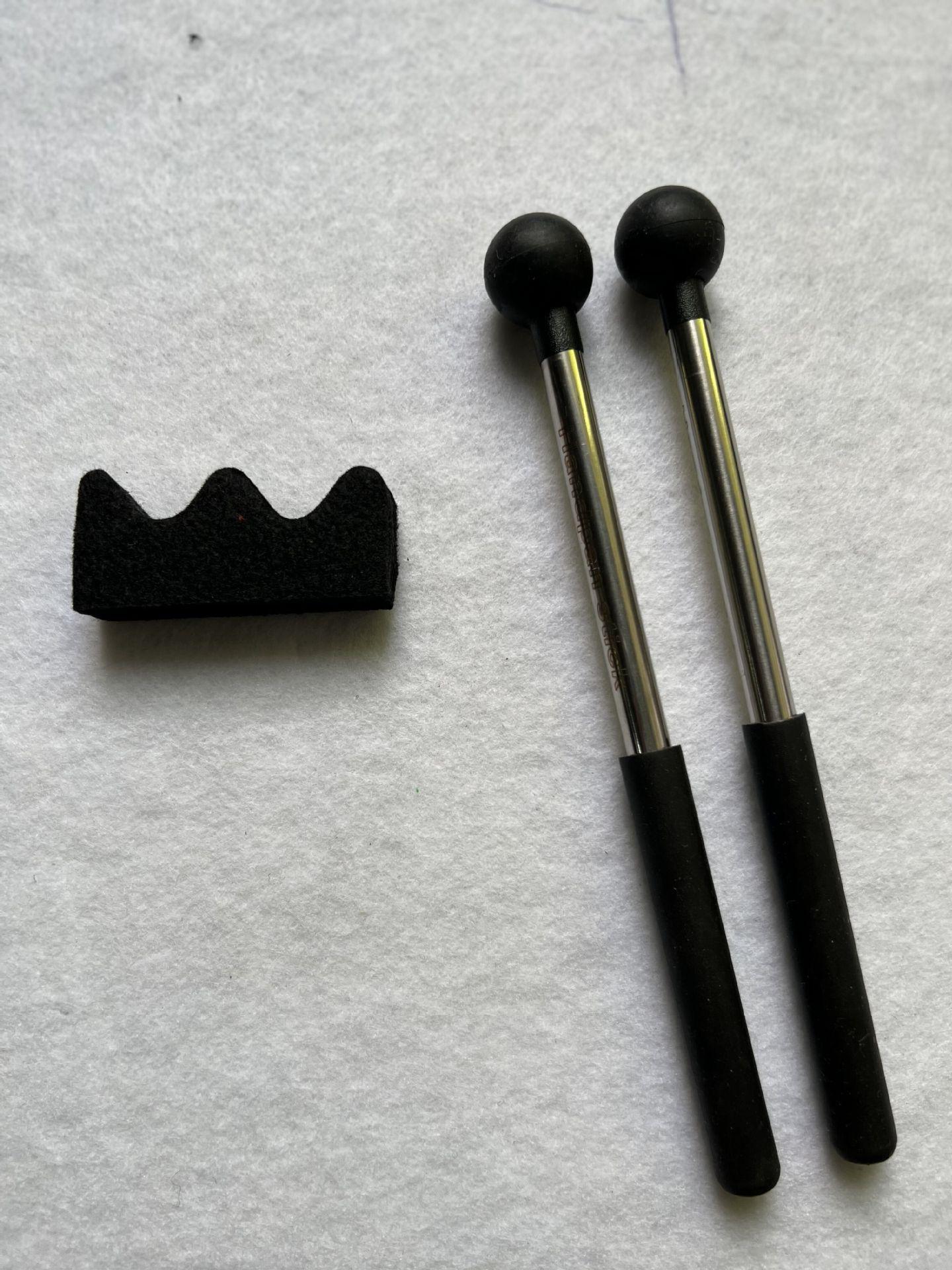 Two Pairs of Ethereal Drumsticks with Anti-Slip Handles and Rubber Hammers, plus Ethereal Drum Accessories.