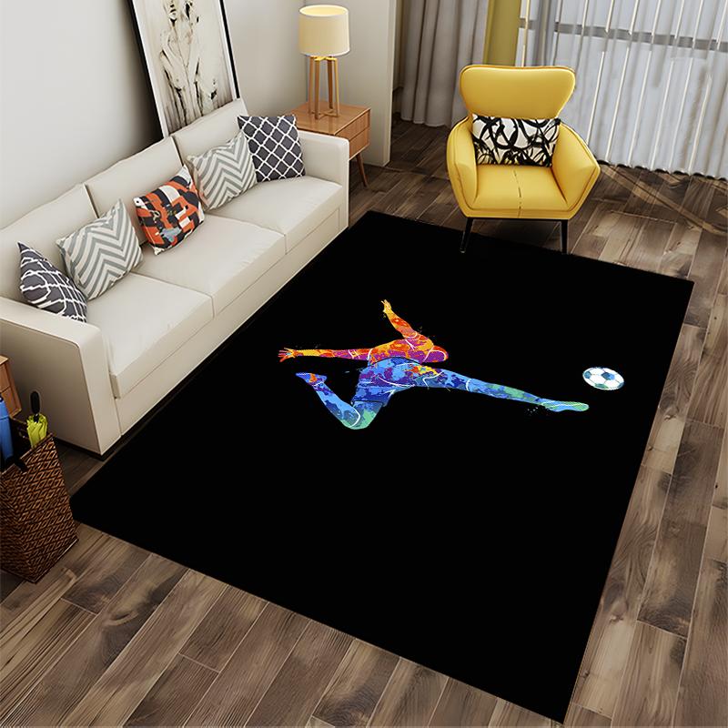 Colorful Soccer Player Kick Design Rug - Non-slip rug suitable for living room and bedroom sofas.