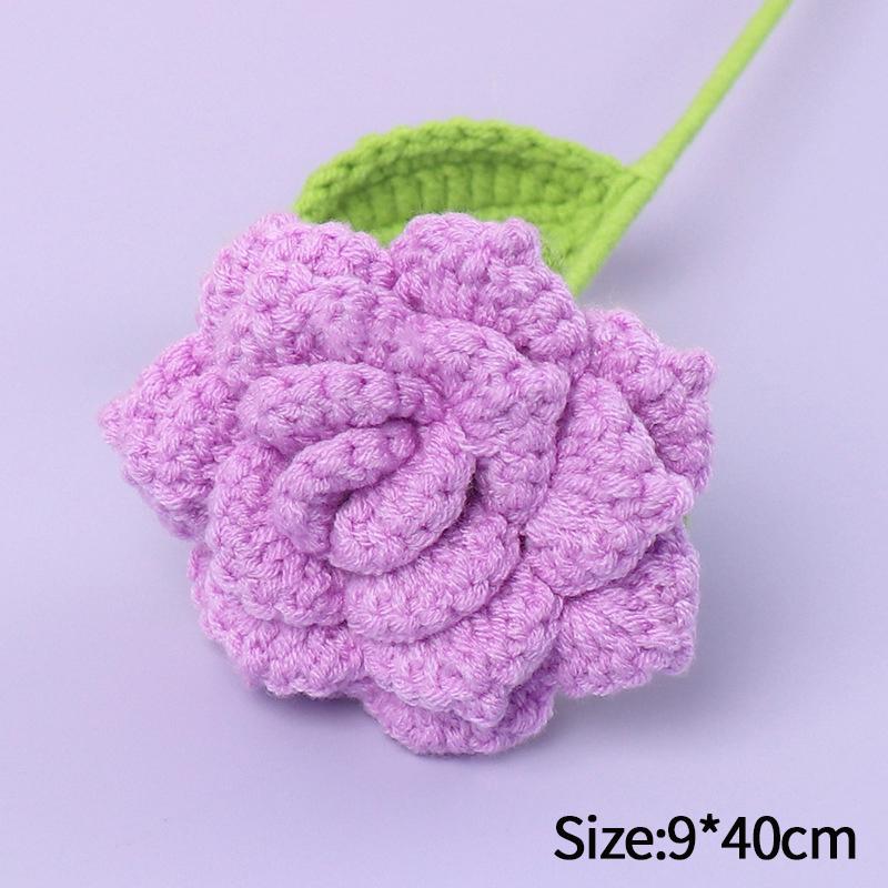 

Rose Crochet Flower Hand-knitted Flower Bouquet Artificial Flower Mother s Day Gift Wedding Party Gift for Guest Home Decoration as picture