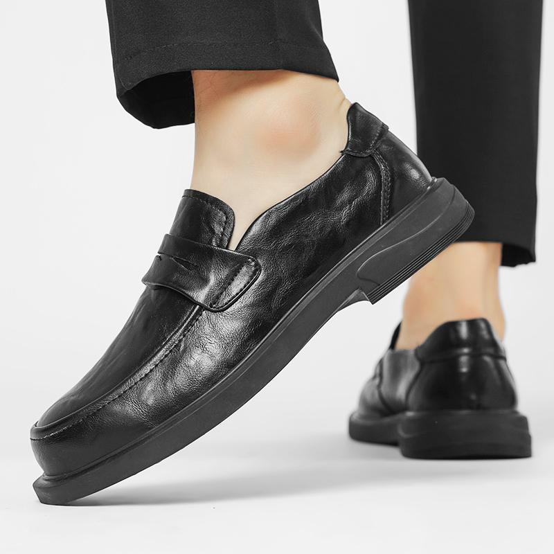 Fashion Hot Sale Brand Leather Mens Casual Shoes Fashion Breathable Handmade Non-Slip Shoes Classic Business Dress Men Flats Shoes