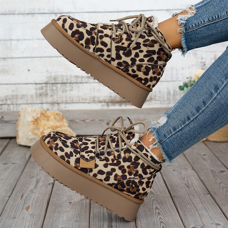 Fashion Women Leopard Platform Snow Ankle Boots Flats Warm Cotton Shoes Woman 2025 Trend Fashion Casual Sneakers Winter New Mujer Botas