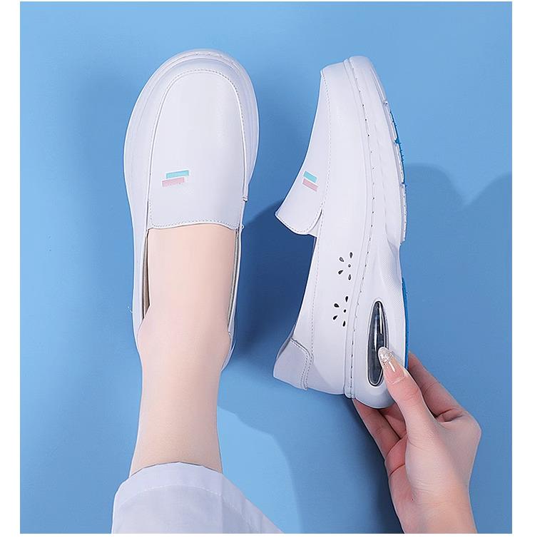 Women's Genuine Leather Breathable Nurse Shoes with Soft Air Cushion Sole