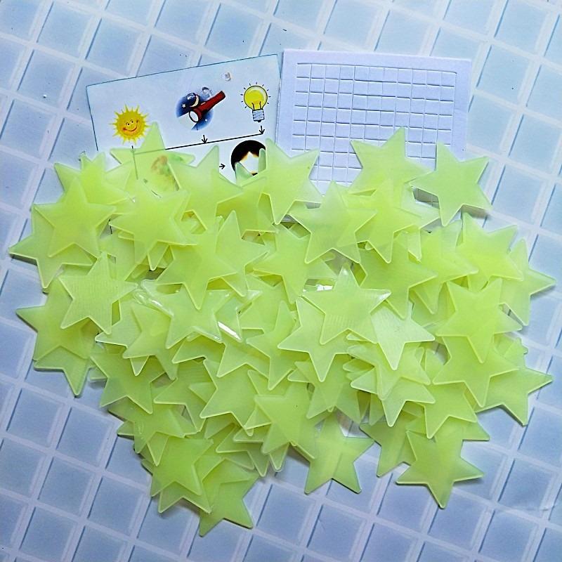 100 Stück Kreative sternförmige dreidimensionale leuchtende Wandaufkleber, Schlafzimmerwand- und Deckendekorative leuchtende Wandaufkleber