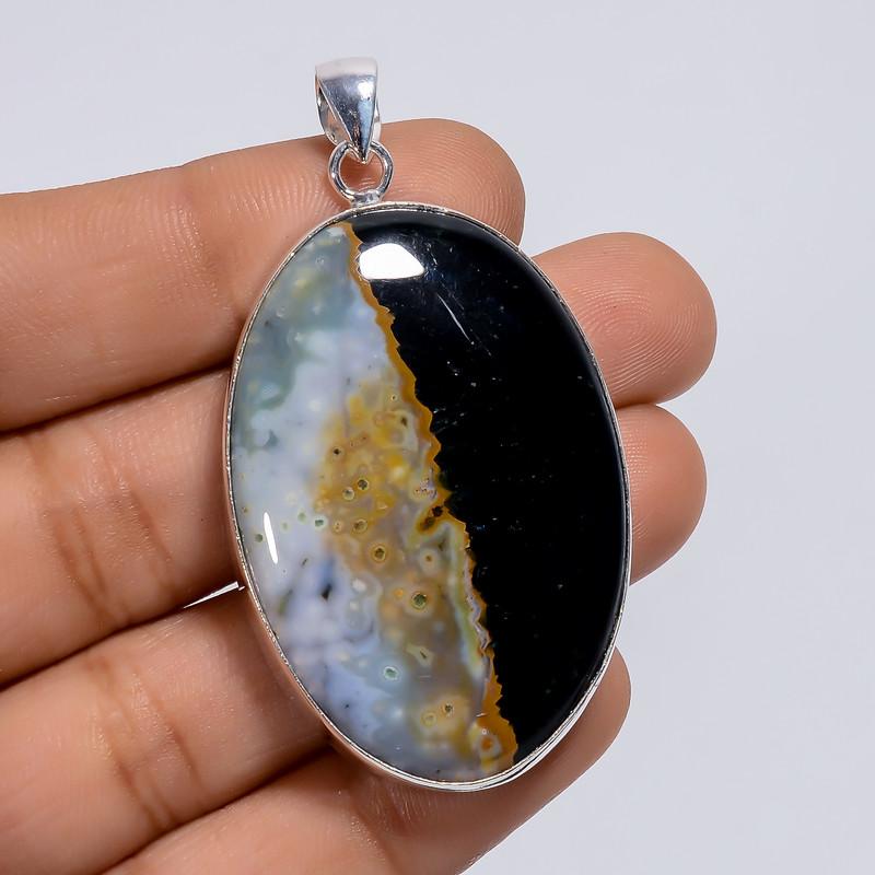 

Immaculate Top Grade Qualite 100% Natural Ocean Jasper Oval Shape Ethnic Style Handmade Jewelry 925 Steling Silver Pendant 2.1 WSJ-4989 2.1