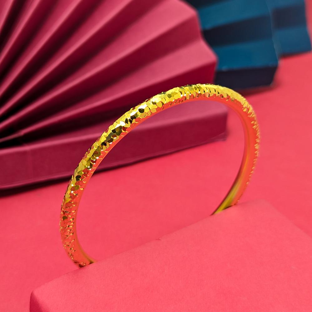 Gold Plated Women's Flash Crushed Ice Bracelet: Ancient Style, Sand Finish, Round Bar, Star Accents, Thickened Bangle