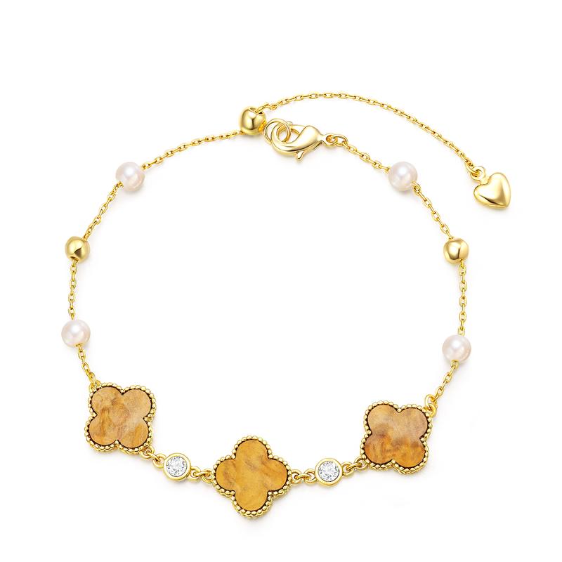 Barbie Bracelet [Bright bead charm brings good luck] Lucky four-leaf clover inlaid with zircon exquisite double good luck invincible wrist Ba2509006 золотой