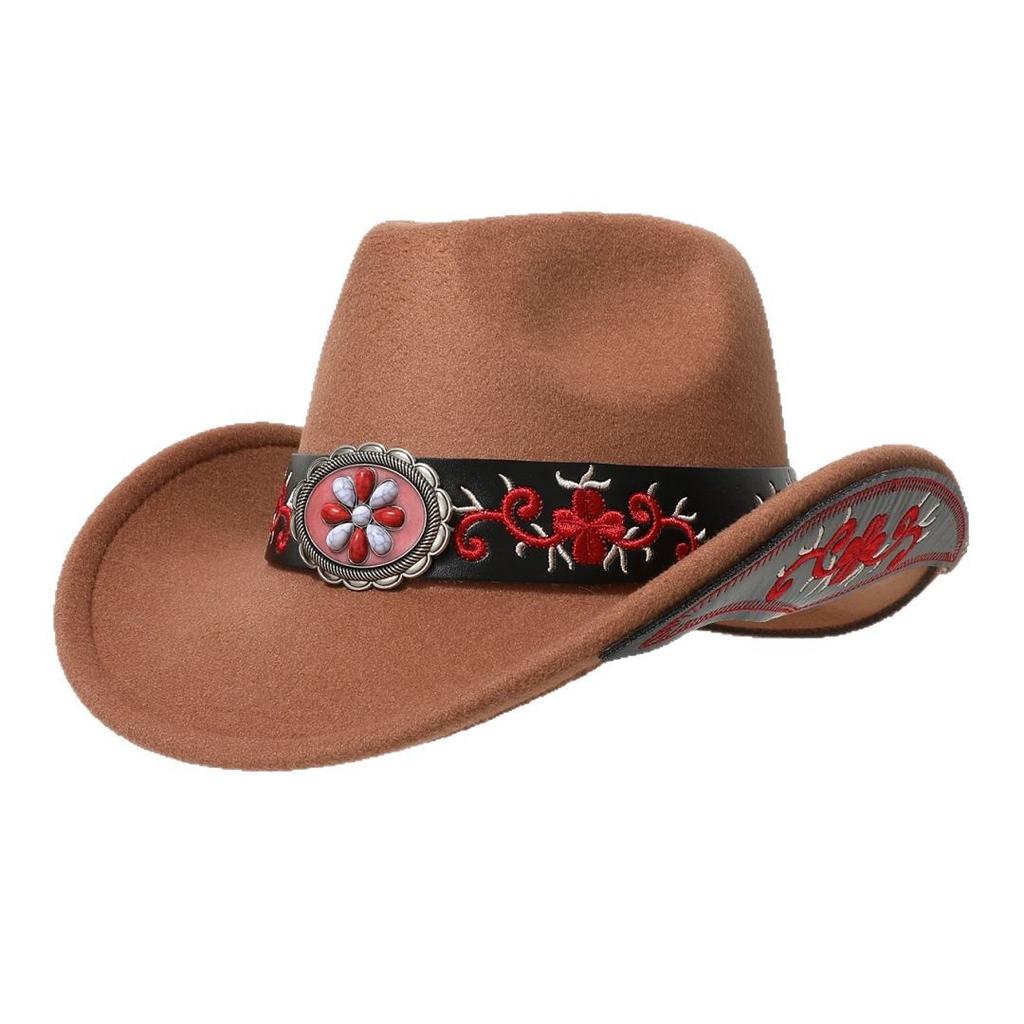 New jazz hat made of high-quality wool felt, decorated with gemstone belts, suitable for European and American parties, western cowboy hat