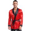 Mens Contrast Smoking Jacket Robe Belt Lapel Long Sleeve Side Pockets Satin Kimono Bathrobe Nightwear Loungewear