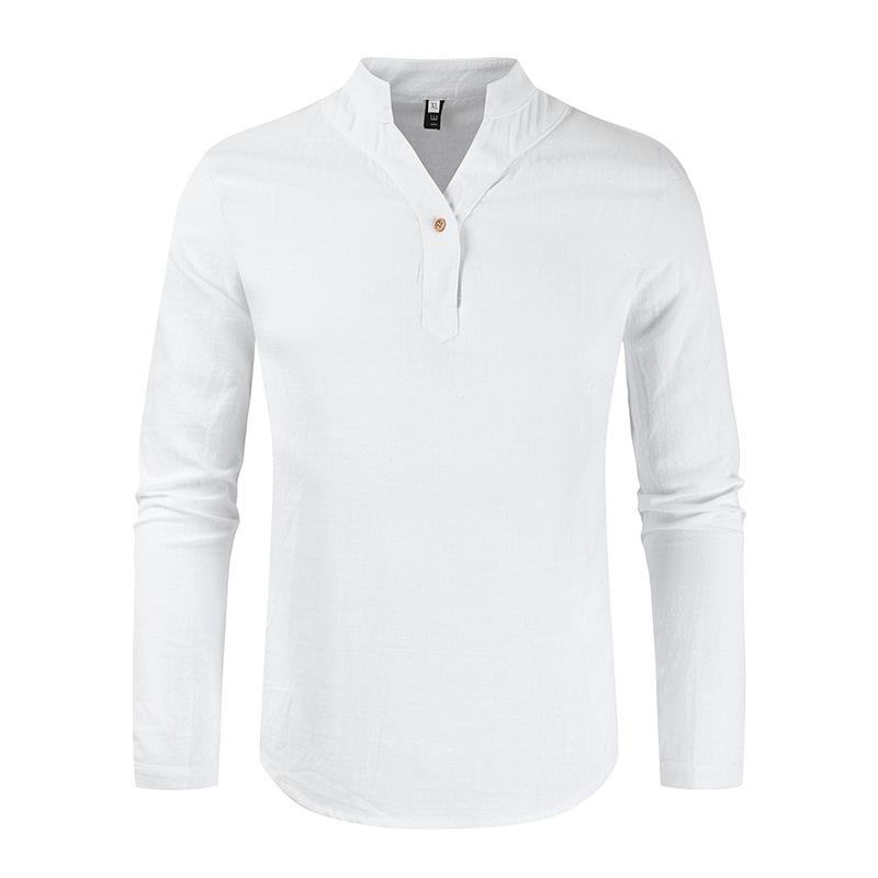 Popular Youth Long Sleeved T-shirt Solid Color Top Loose Thin Style Long Sleeved V-neck Shirt