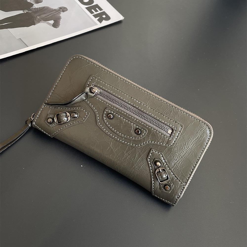 Retro Genuine Leather Women Wallets First Layer Of Cowhide Motorcycle Long Wallet Branded Style Rivets Phone Purse Studs Clutch Bag