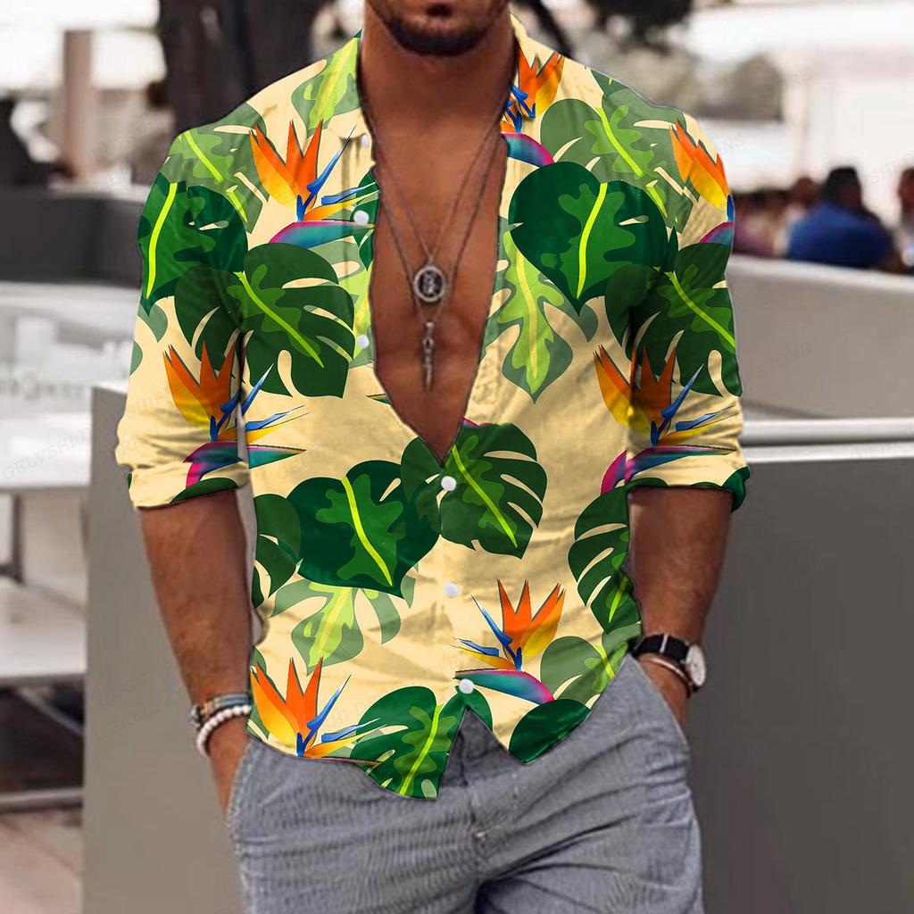 Herren Blumenhemd Tropic Leaf 3D-Druck Hemden Männer Mode Hawaiihemd Lässige Strand Kurzarm Bluse Herren Revershemd Junge