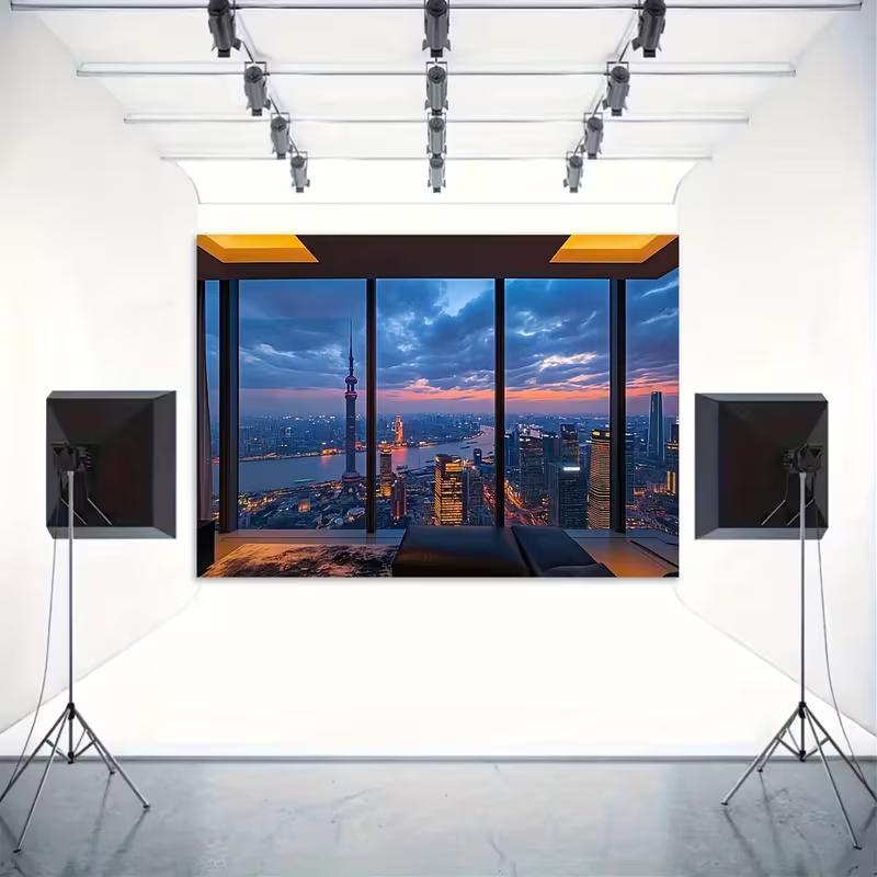 2D Shanghai Oriental Pearl Night View Backdrop for Studio & Home Decor