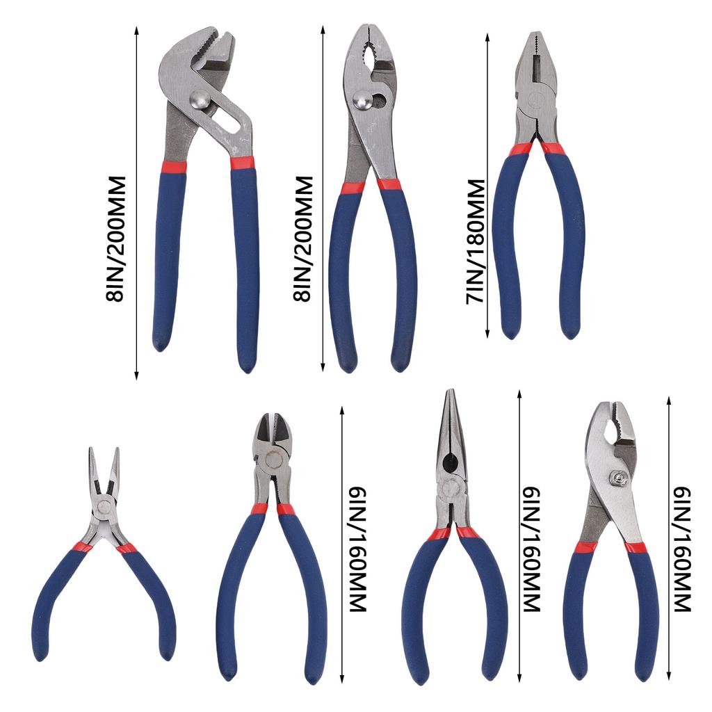 7PCS Pliers Set Includes Groove Joint Slip Joint Linesman Diagonal and Long Nose Pliers Multipurpose Tools for Car Repair