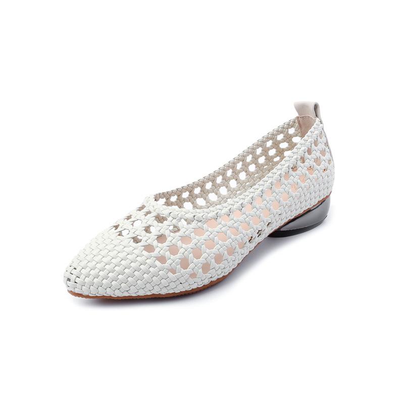 GKTINOO Pumps Sandals Women Pointed Toe Leather Woven Low Heel Soft Sole Outdoor Summer Ladies Shoes